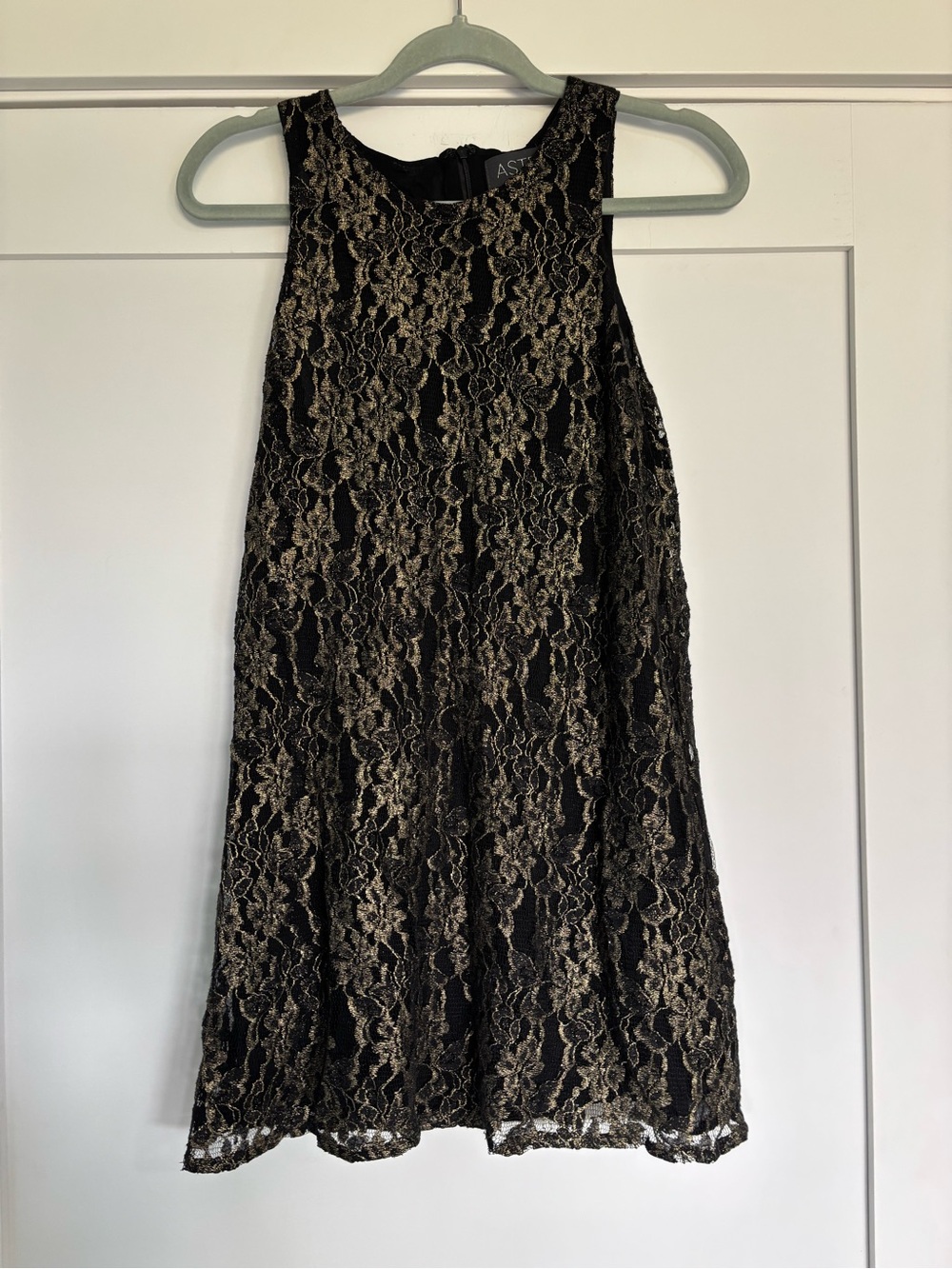 ASTR Black Dress with Gold Lace Overlay Mini